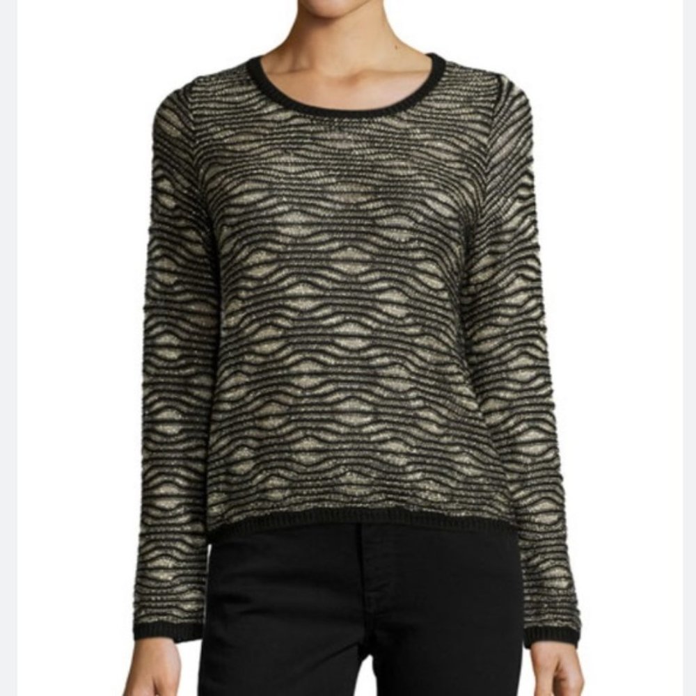 Parker Bellerose Black Gold Metallic Open Knit Sweater Sz M